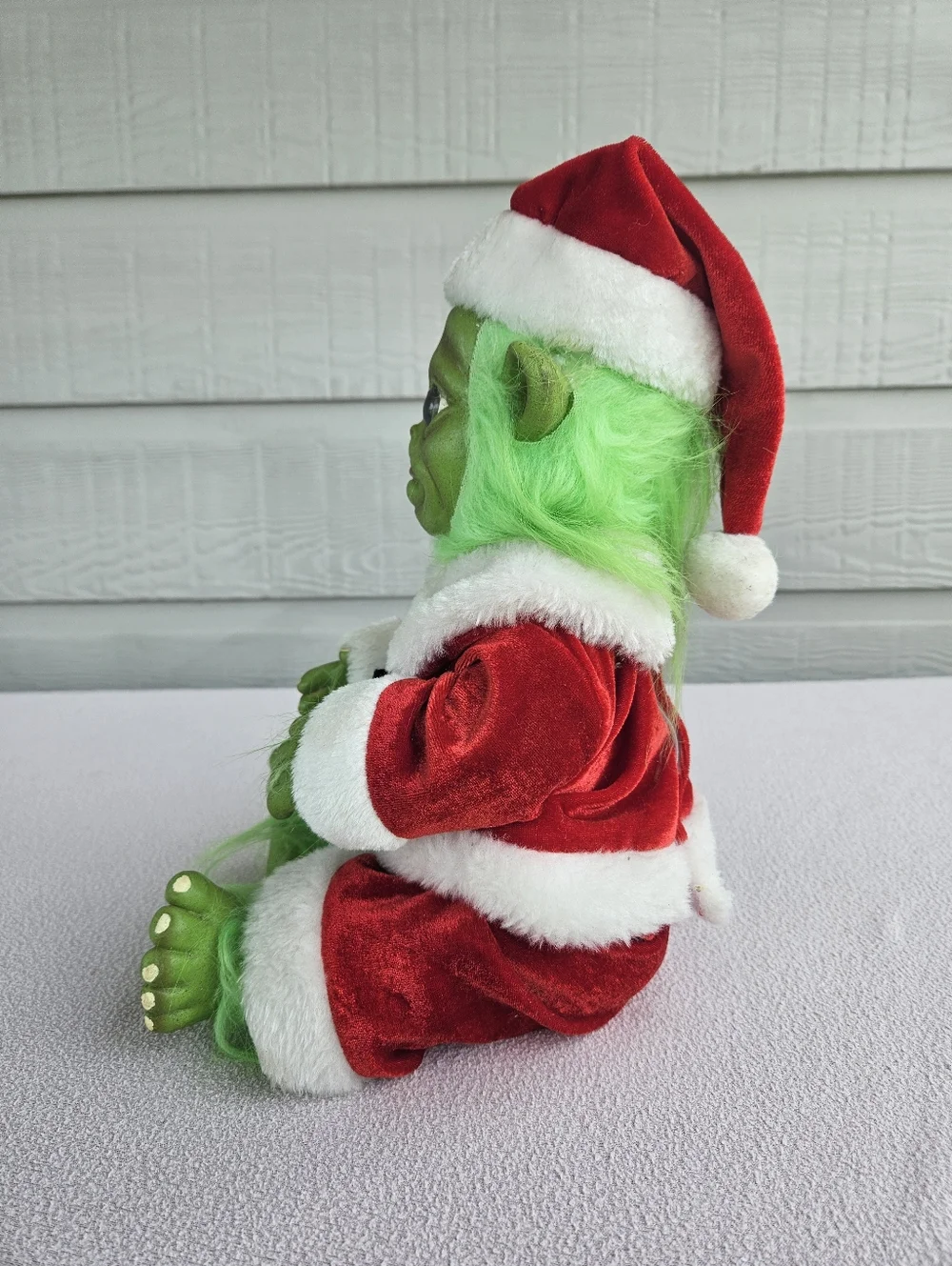 Baby Grinch Christmas Doll Green Santa Claus Soft Plastic Handmade 11